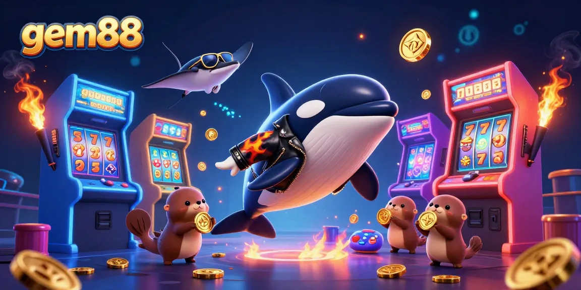 Experience the excitement of gem88 with dynamic characters and vibrant casino game elements in a thrilling underwater scene.
