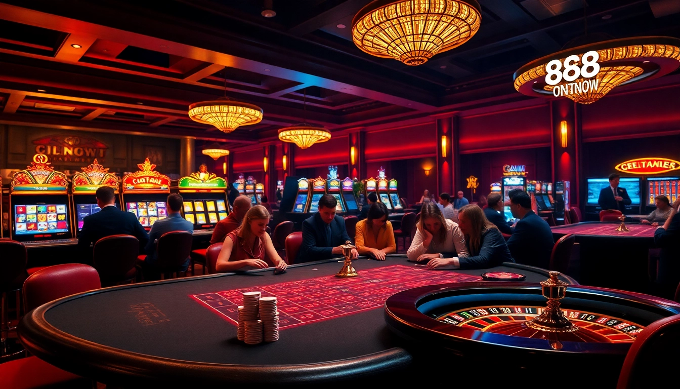 Players strategizing at a poker table in the luxurious 888NOW casino.