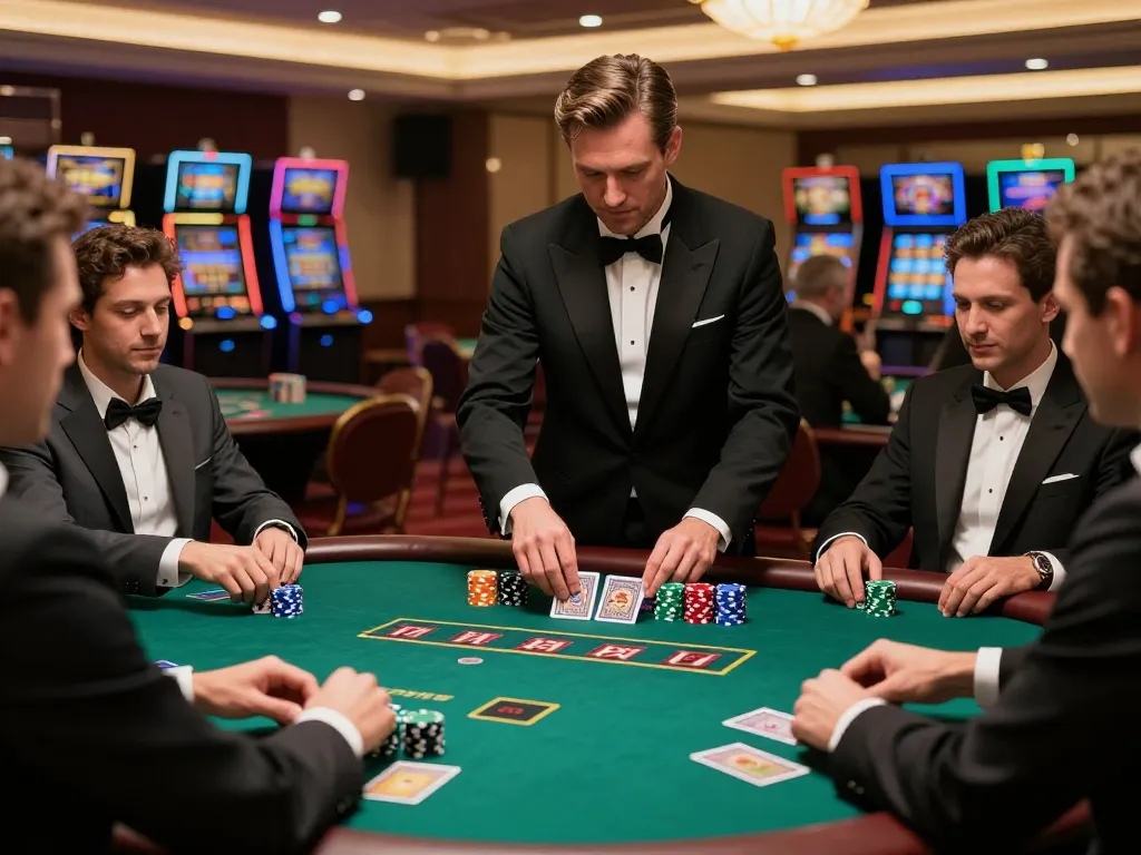 Players experiencing the thrill of a blackjack game at 1u888com, with a dealer in action.