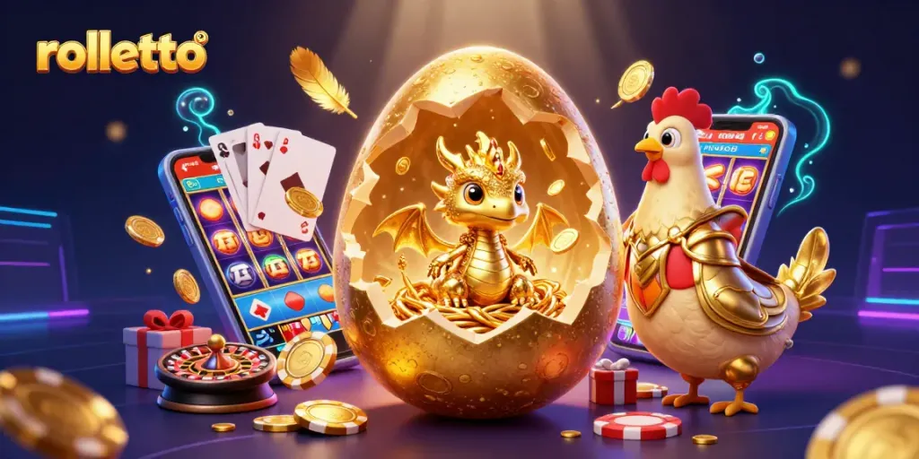 Enjoy thrilling rolletto gaming moments with a golden dragon, poker chips, and vibrant casino visuals.