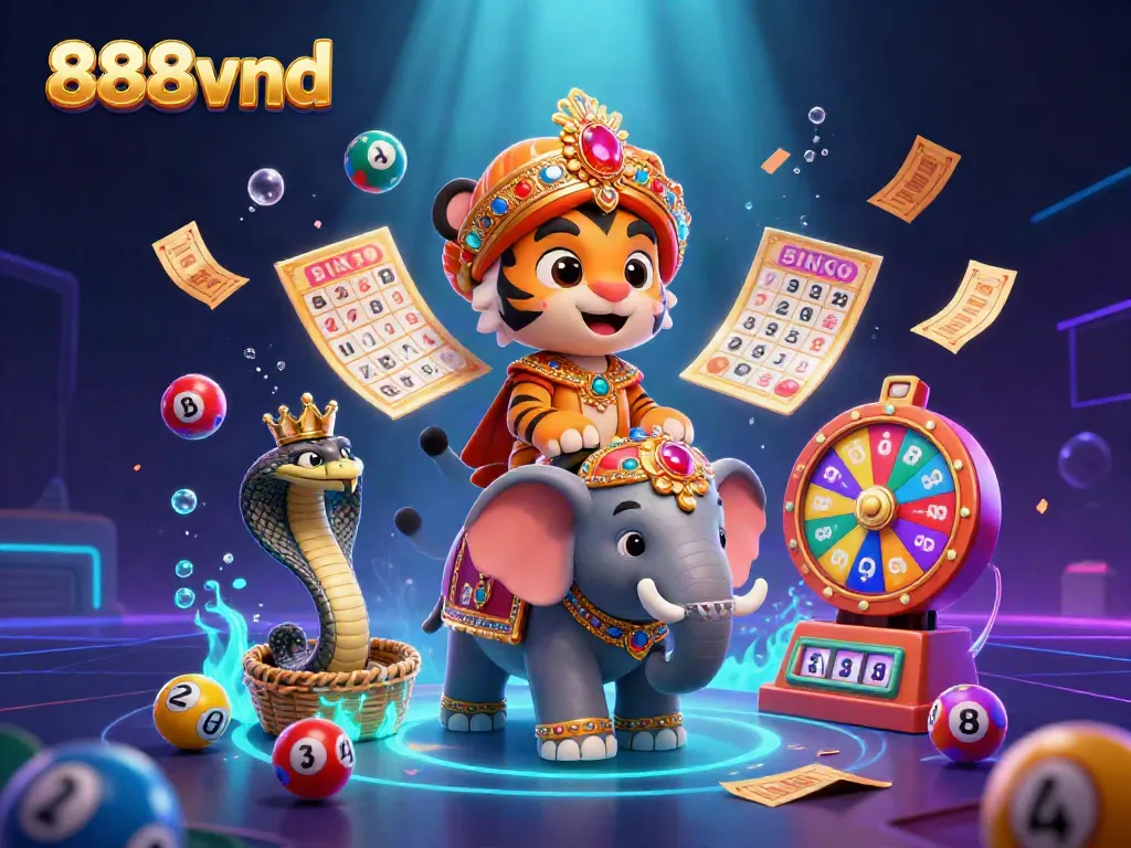 Experience high-stakes fun at 888vnd with vibrant lottery balls and dynamic gaming elements.