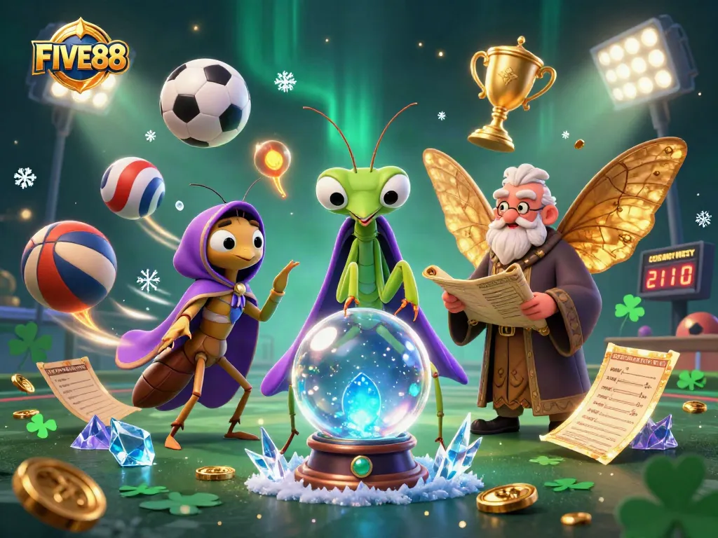 Win big with FIVE88's exciting online casino experience featuring fortune tellers, dynamic sports elements, and vibrant visuals.