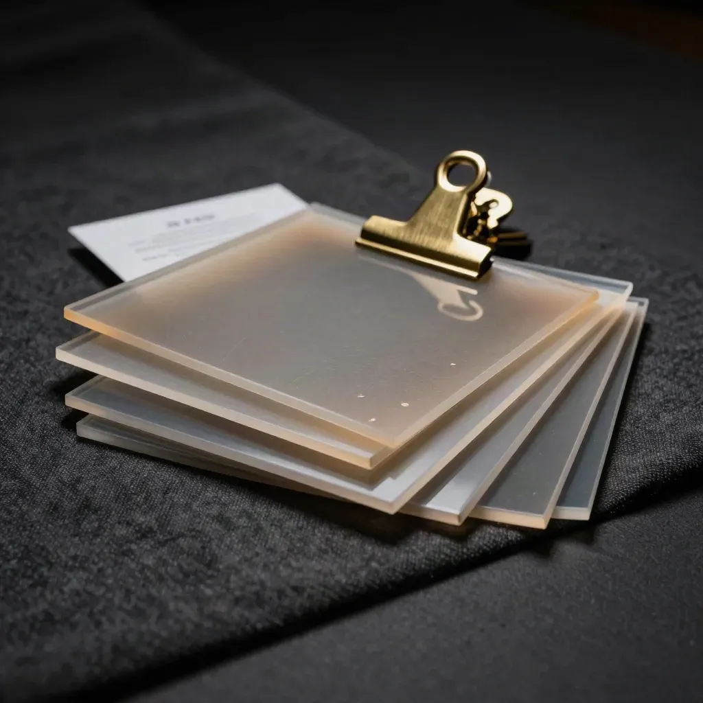 Floating acetate social template tiles and paper crop frames over a dark fabric runner with gold glints.