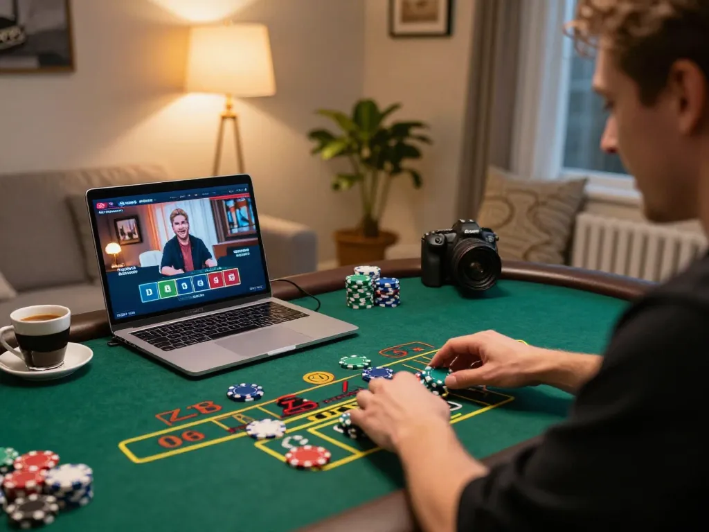 Player engaging with live blackjack table on 88FC online casino, showcasing vibrant home setting