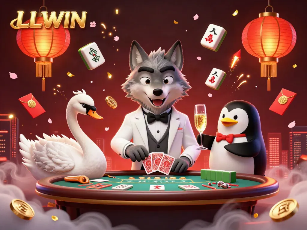 Experience LLWIN's vibrant gaming scene with enchanting characters and festive casino elements.