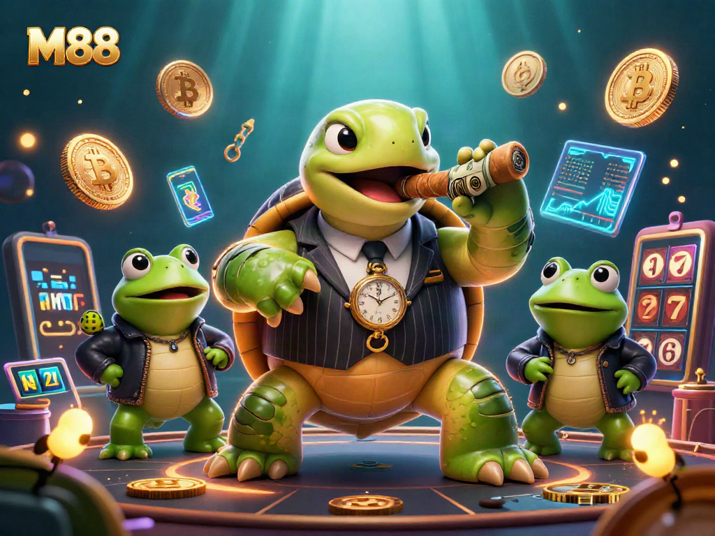 M88: Experience thrilling slots action with mobster characters in this vibrant casino scene.