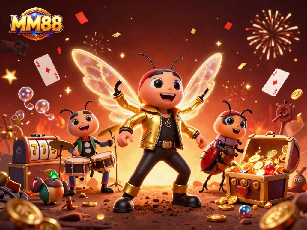 Experience the thrill of MM88 with vibrant casino elements and dynamic characters.