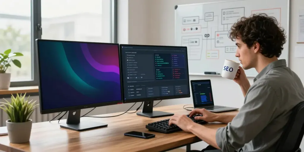 SEO professional analyzing instant indexing strategies in a modern workspace