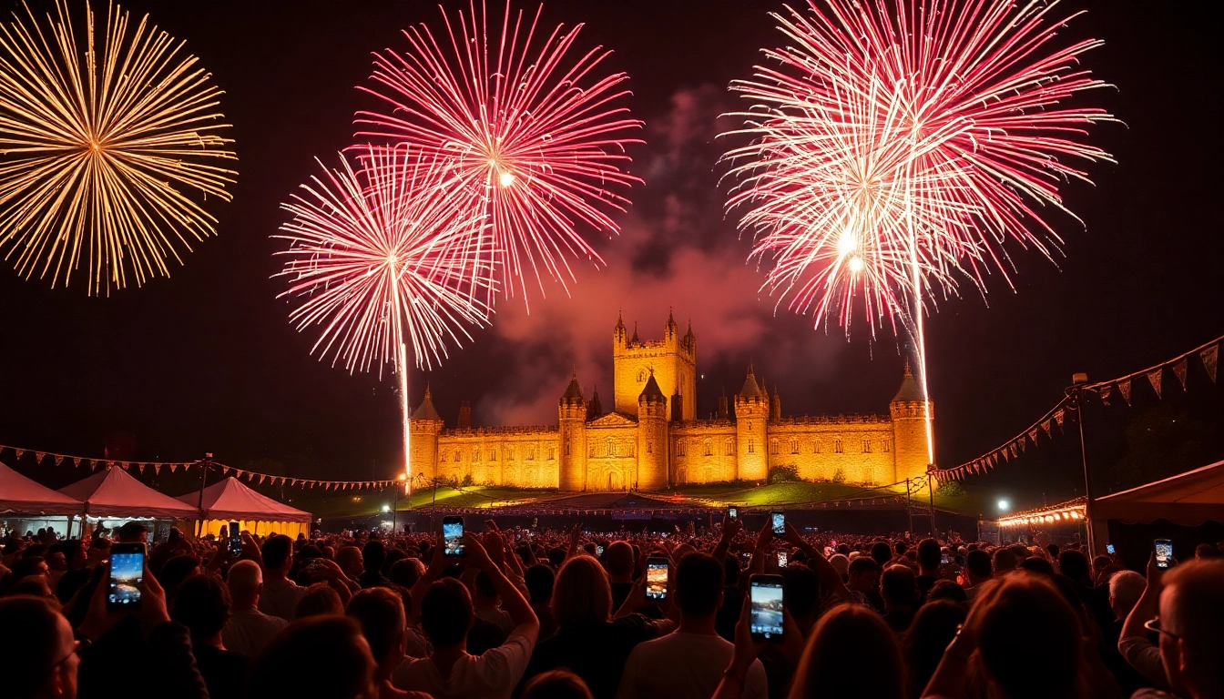 Captivating fireworks uk display lighting up the night sky at a vibrant outdoor festival.