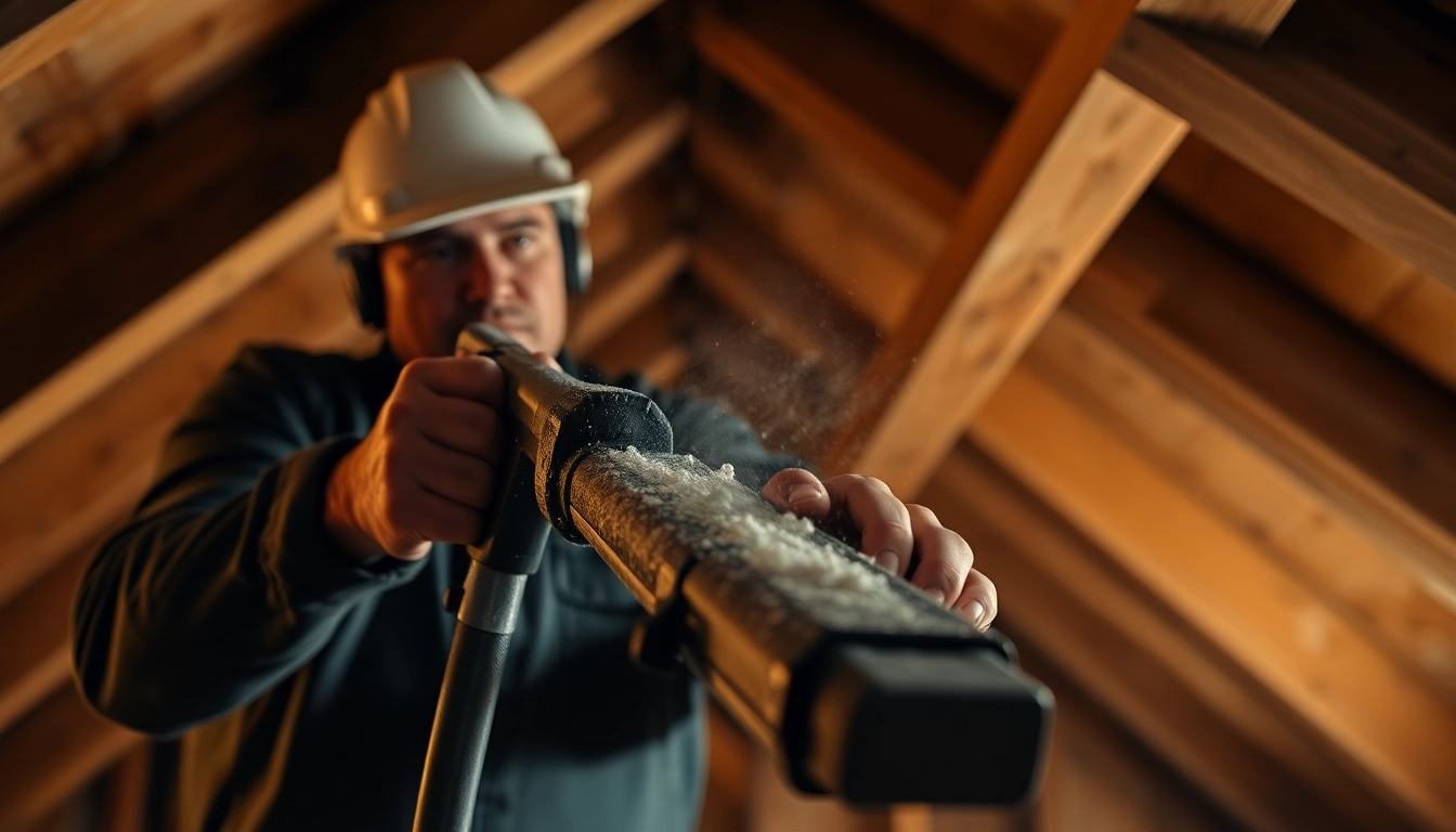 Contractor performing spray foam removal for mortgage in a residential attic.