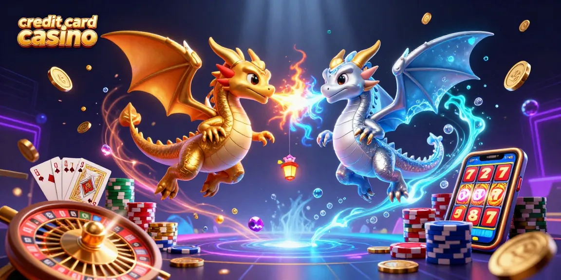Credit card casino illustration showcasing exciting gameplay with vibrant dragons and casino elements.