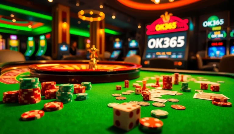Players enjoying a thrilling casino experience at OK365, surrounded by vibrant games and excitement.