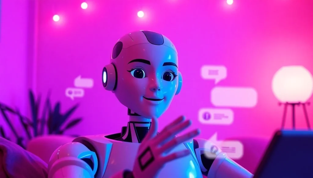 Engaging AI sex chat with a vibrant digital avatar in a cozy virtual environment.