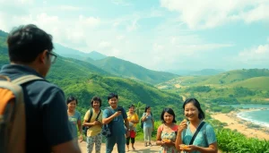 Explore the breathtaking landscapes of Hela Lanka, showcasing tourists engaging with local culture and stunning scenery.