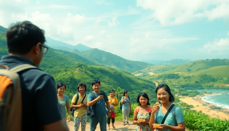 Explore the breathtaking landscapes of Hela Lanka, showcasing tourists engaging with local culture and stunning scenery.