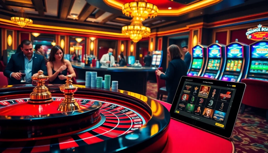 Experience the excitement at https://king88b.us.com/ with a vibrant casino scene featuring poker chips and roulette.