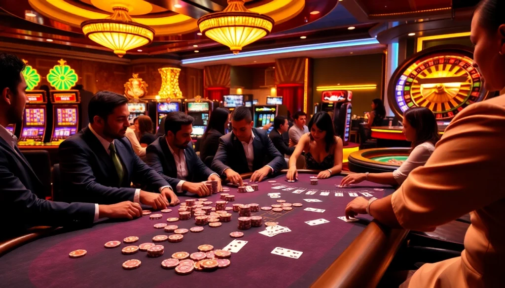 Experience the thrill at kuwin's vibrant casino with excited players at the poker table.