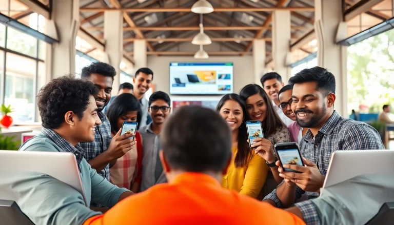 Lanka Add advertising platform showcasing diverse users engaging with digital ads in a vibrant marketplace.