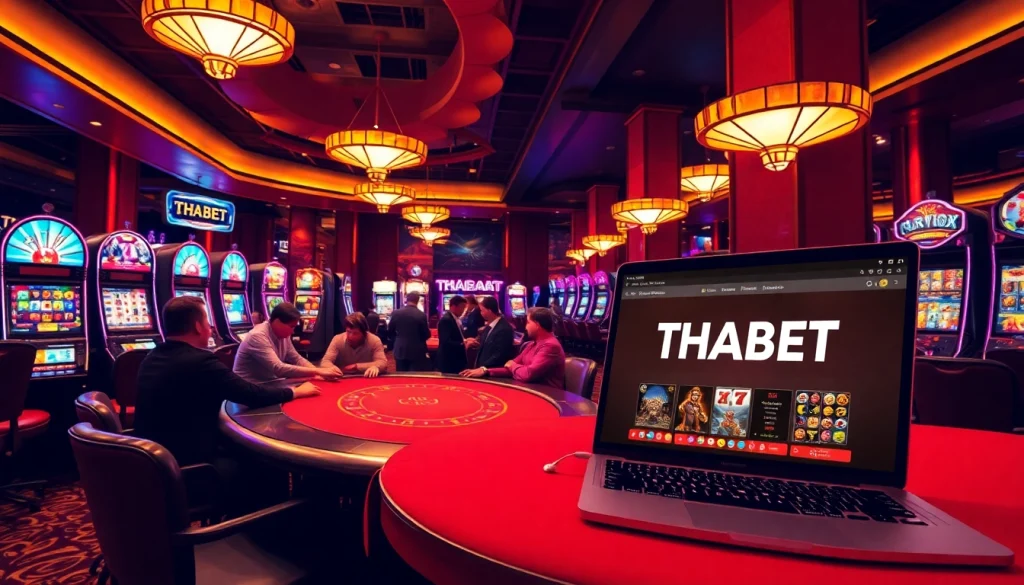 A strategic poker game in action at https://tha-bet.pro/, featuring luxurious casino decor and engaging players.