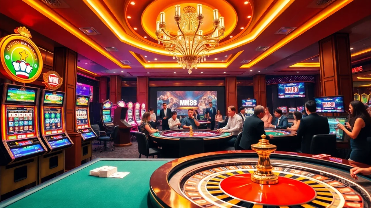 MM88 players celebrating wins at glamorous casino tables filled with excitement.