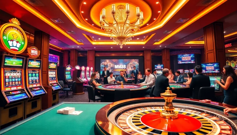 MM88 players celebrating wins at glamorous casino tables filled with excitement.