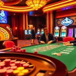 Exciting gameplay at MM88 casino with poker chips and roulette wheel in luxurious setting.