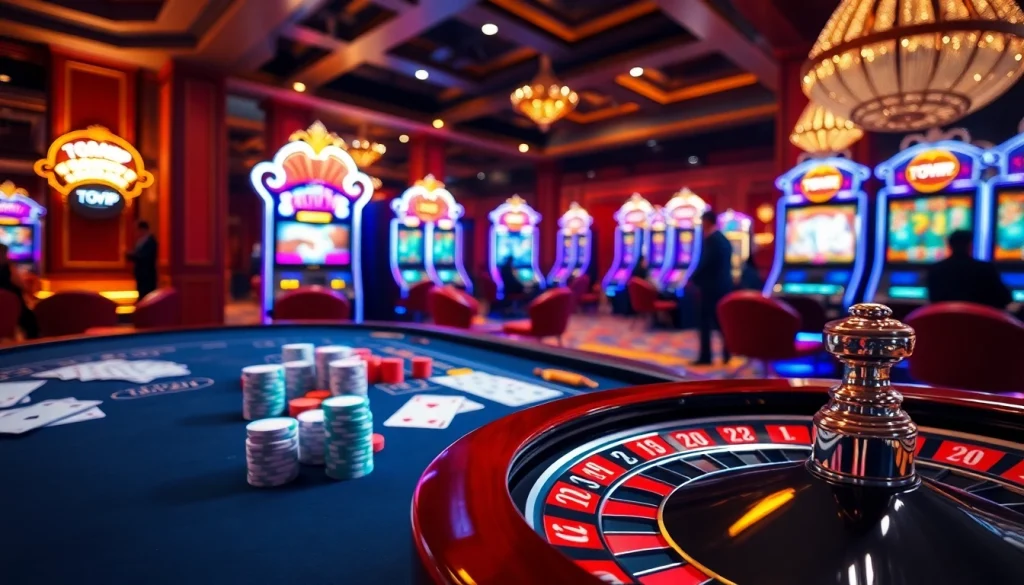 TOPVIP gamblers strategizing at a luxurious casino table with cards and chips.