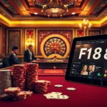 F168 gamblers enjoying high-stakes poker action with vibrant cards and chips