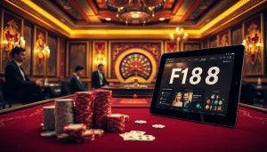 F168 gamblers enjoying high-stakes poker action with vibrant cards and chips