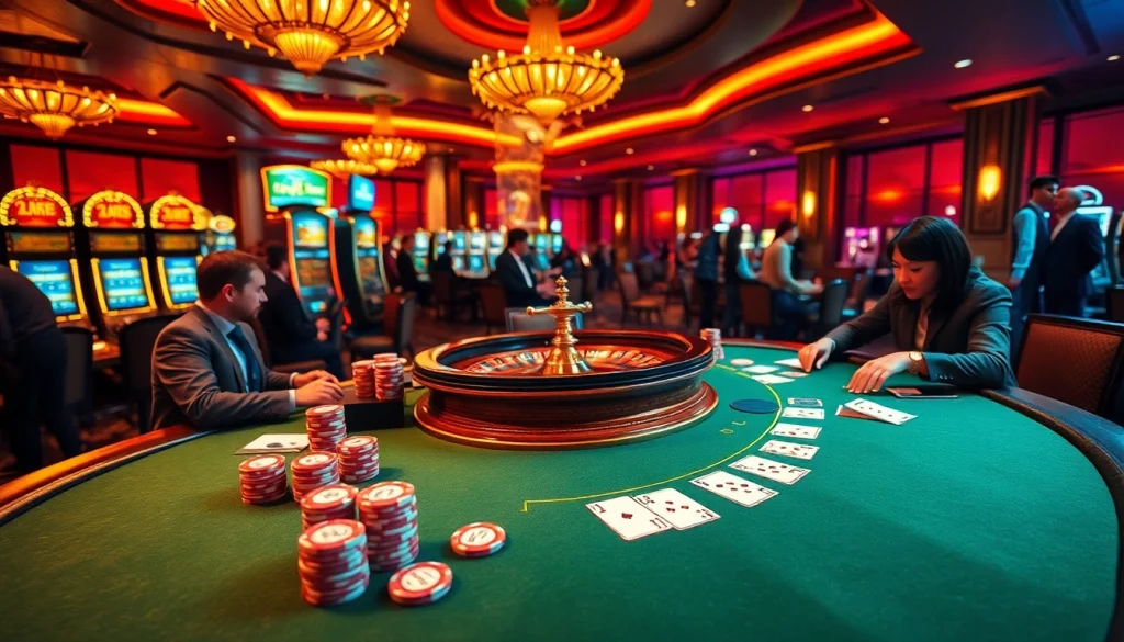 Experience thrilling poker action at https://u888hii.com/ with lively casino scenes featuring professional players and vibrant tables.