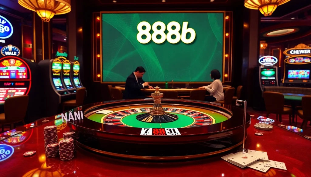 Engaging players at the nhà cái 888b roulette table in an exciting casino atmosphere.