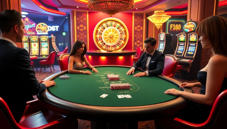 Exciting poker game scene on F168.COM showcasing players and casino elements.