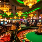 Experience the thrill of lc88 gambling with vibrant casino games, roulette tables, and lively players.