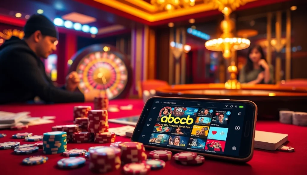 Experience the excitement of betting with the abc8 app on casino tables filled with chips and cards.