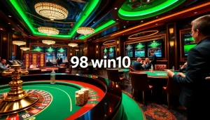 Experience the thrill of winning at 98win10 casino with vibrant tables, chips, and immersive gaming atmosphere.