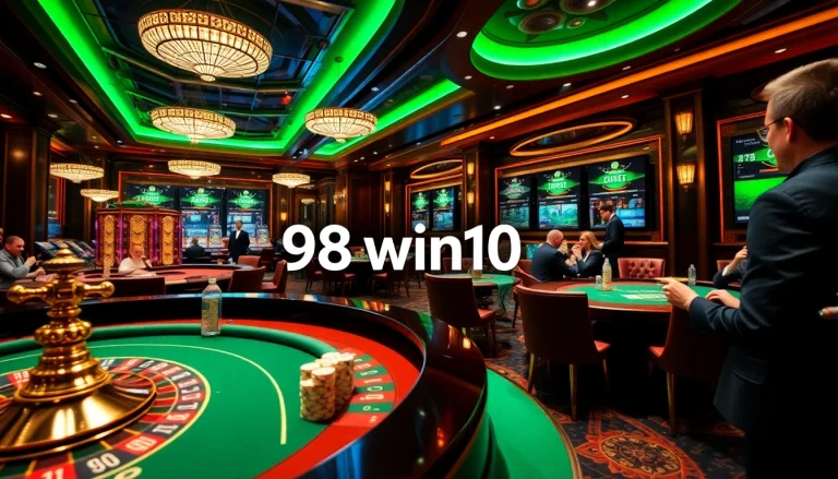Experience the thrill of winning at 98win10 casino with vibrant tables, chips, and immersive gaming atmosphere.
