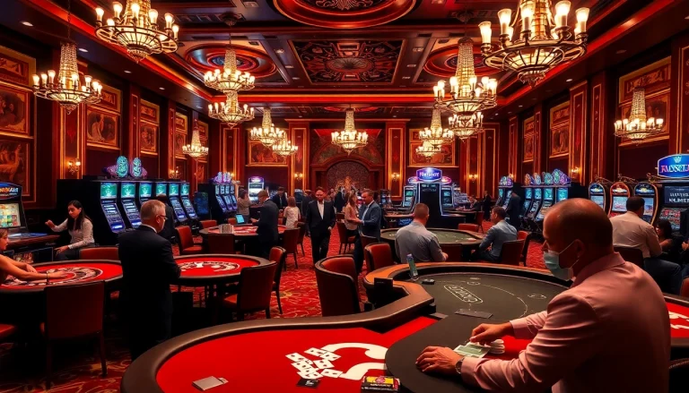 Engaging poker players and dealers in a vibrant casino with xo88t3 as a focal point showcasing excitement.