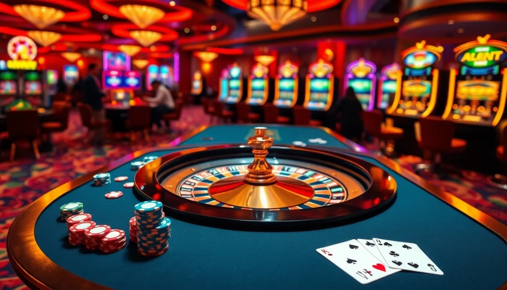 Experience the thrill of online gambling at https://kubet77i.ink/ with vibrant casino visuals featuring roulette tables.