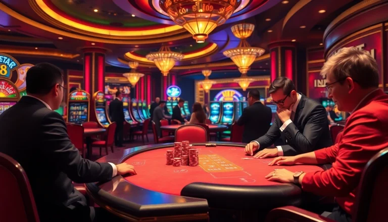 Experience the excitement at go 88 vip with a vibrant casino scene showing poker tables and slot machines.