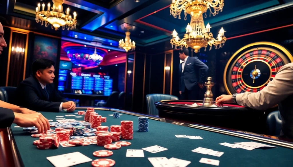 A thrilling poker game scene at ffgg88.com showcasing vibrant chips and cards.