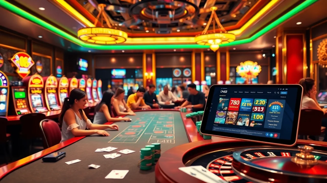 Dynamic gaming scene showcasing dn88 trang chủ with vibrant casino elements and players engaging in various games.