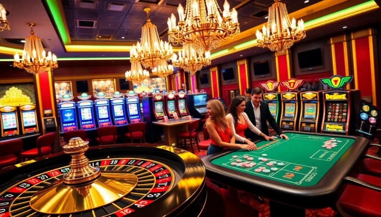 Excited players enjoying various games at PS 99 casino with vibrant tables and slot machines.