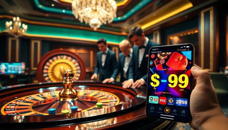The excitement of gambling at a grand roulette table featuring the link PS99 amidst vibrant casino elements.