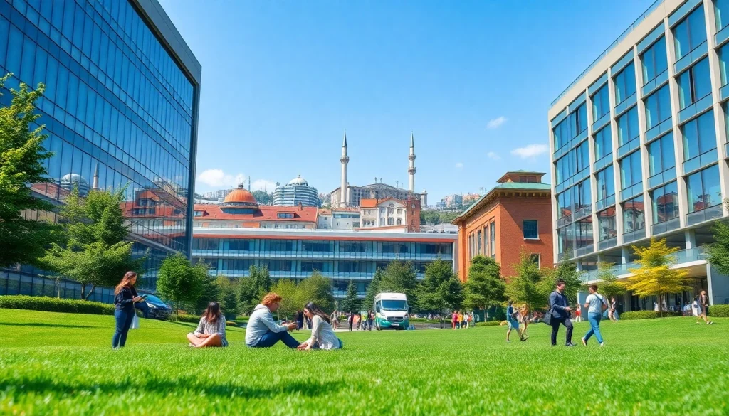 Bahcesehir university apply: Students collaborating at Bahçeşehir University campus in Istanbul, showcasing a vibrant learning environment.