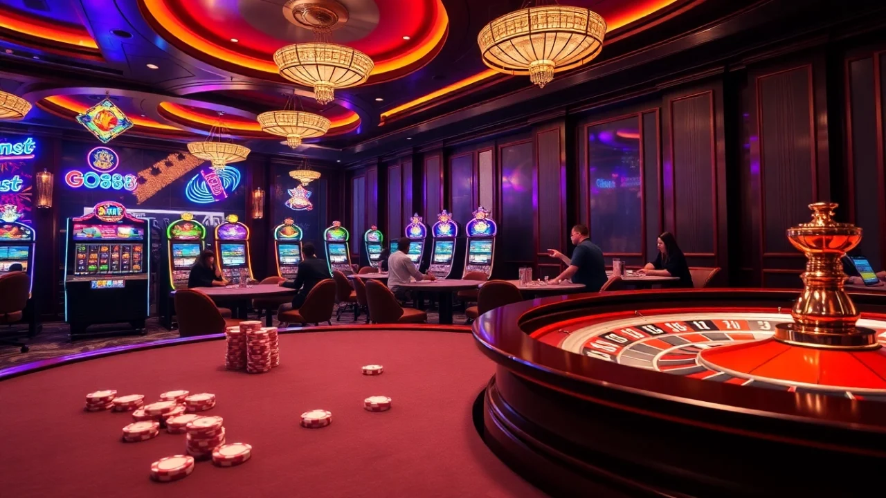 Players engage in thrilling games at GO88 while placing bets at the casino table.