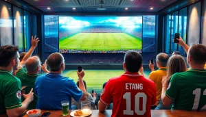 Football fans enjoying a live match on vaoluoi tv in a vibrant viewing atmosphere.