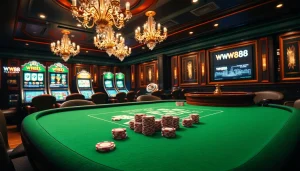 Experience the thrill of WW88 at an upscale casino with poker tables and vibrant slot machines.
