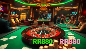 Experience the thrill of RR888 with players enjoying high-stakes games in a luxurious casino setting.