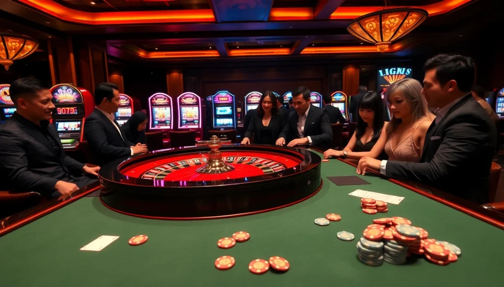 Engaging players at a casino roulette table, celebrating the thrill of rikvip nhà cái.