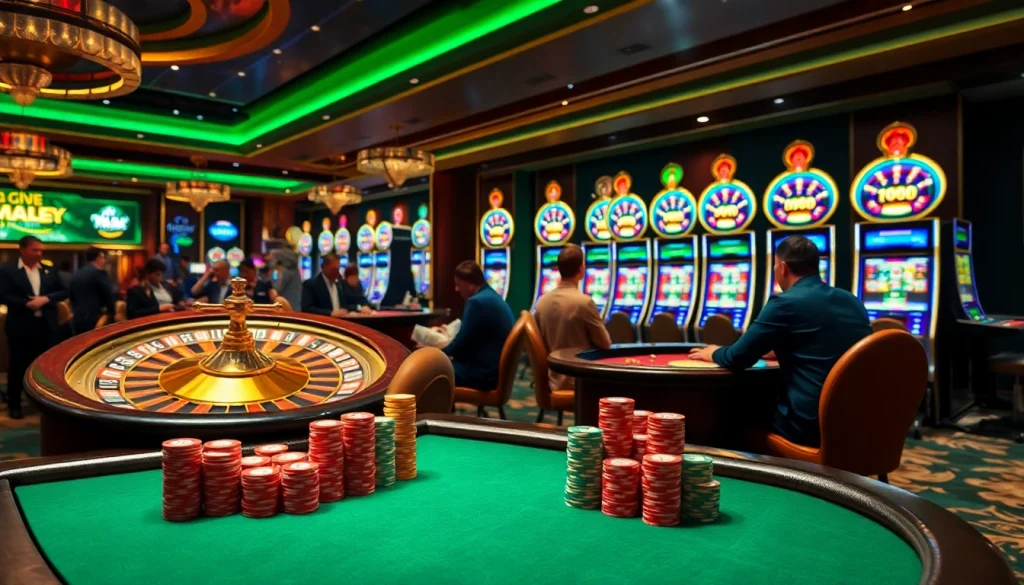 A lively poker game featuring players and chips at https://vin88a.co.com/, capturing the thrill of gambling.